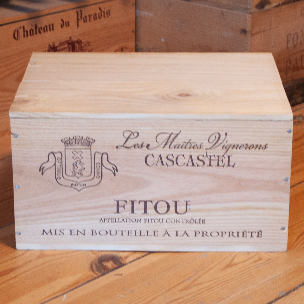 Cassetta di legno originale del Château Belair del 1998 per 6 bottiglie