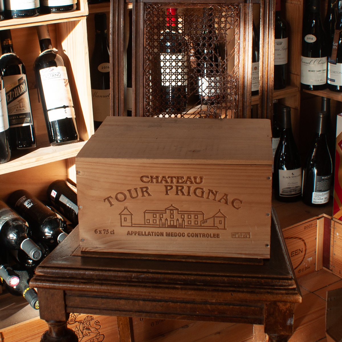 Cassetta di legno originale del Château Tour Prignac per 6 bottiglie